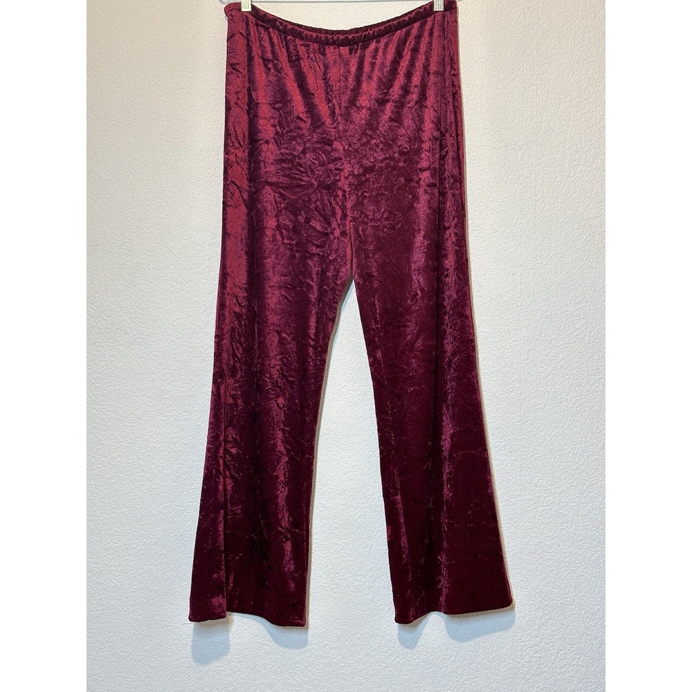 Crushed Velvet Pants Burgundy Red Wide Leg Sz 15/16 Boho Whimsigoth Grunge 33x28